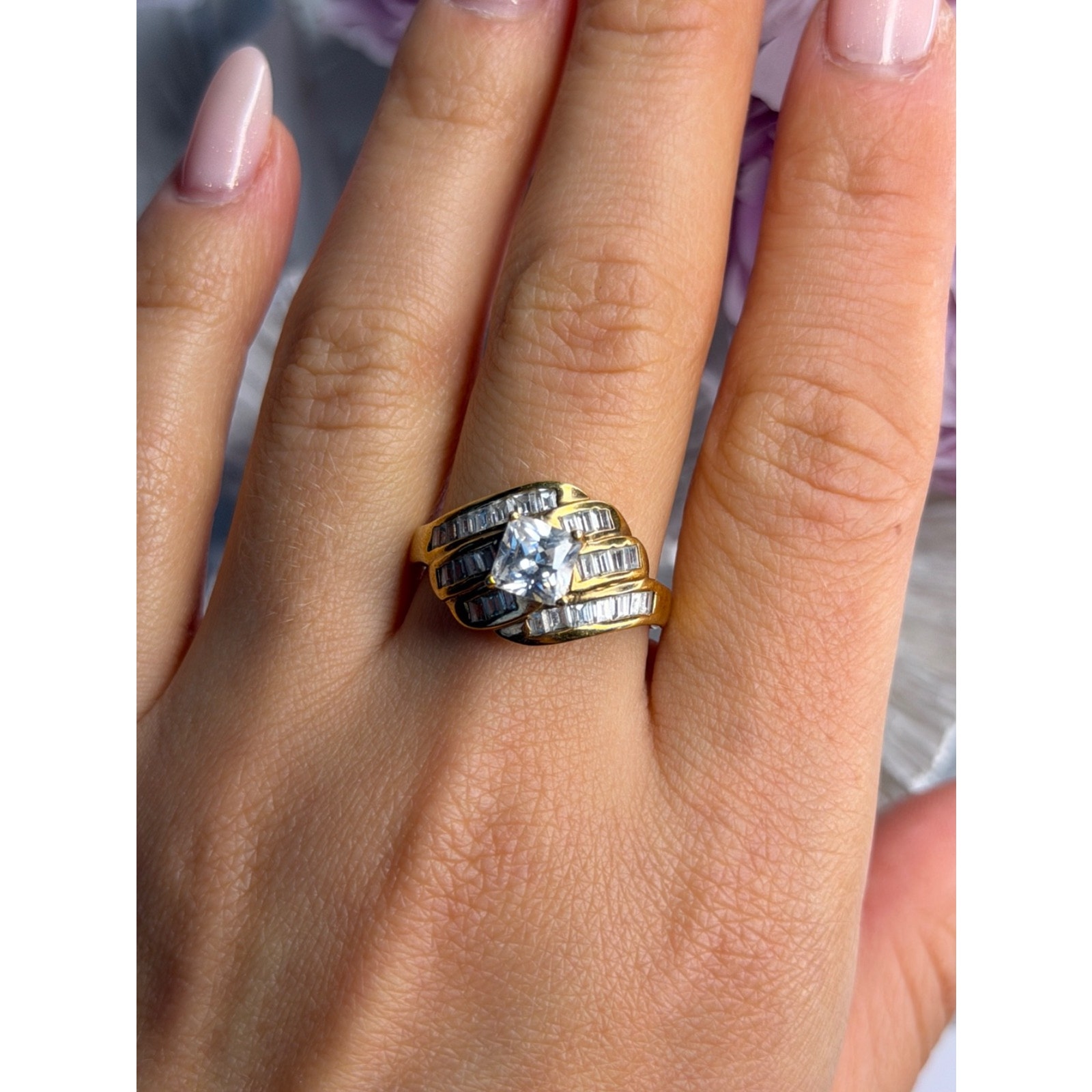 925 Sterling Silver Gold Plated Cz Ring Size 95 99$